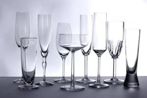 Clean and shiny glassware displayed under light